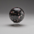 Genuine Polished Imperial Rhodonite Sphere with Acrylic Display Stand