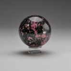 Genuine Polished Imperial Rhodonite Sphere with Acrylic Display Stand