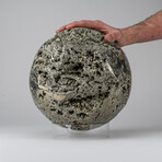 Giant Genuine Polished Pyrite Sphere with Acrylic Display Stand