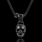 Antique + Polished Black Plated Stainless Steel X-Large Skull Pendant Necklace // 28"