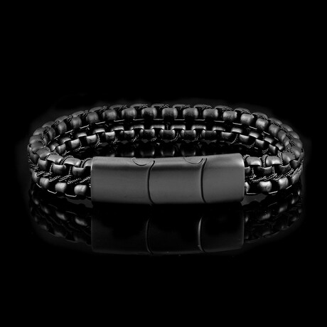 Matte Finish Black Plated Stainless Steel Double Box Chain Bracelet // 8.5"