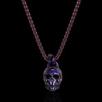 Antique + Polished Purple Plated Stainless Steel Large Skull Pendant Necklace // 24"