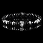 Stainless Steel Skull + Polished Onyx Stone Stretch Bracelet // 8"