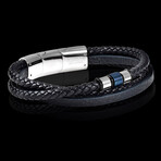 Stainless Steel Accents + Triple Row Blue Leather Bracelet // 8.5"