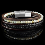 Matte Amazonite Stone + Layered Leather Cuff Bracelet // 8.75"