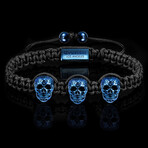 Antiqued Blue Plated Stainless Steel Skulls Adjustable Bracelet // 7.5"