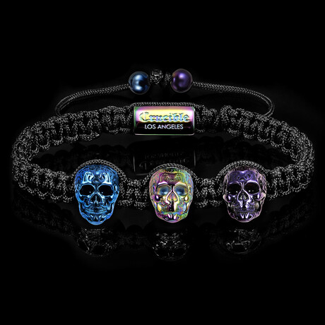 Tri-Color Stainless Steel Skulls + Nylon Cord Adjustable Bracelet // 7.25"