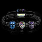 Tri-Color Stainless Steel Skulls + Nylon Cord Adjustable Bracelet // 7.25"