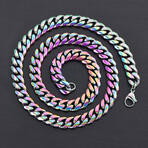 Iridescent Plated Stainless Steel Curb Chain Necklace // 26"