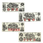 1860s $1, $2, $3, $5 Unissued Obsolete Bank Notes West River Bank, Jamaica Vermont // 4 - Note Set