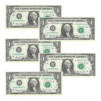 1974 $1 U.S. Federal Reserve Notes // Set of 5 Sequential Serial Numbers // Uncirculated