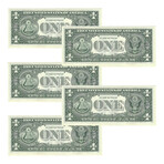 1974 $1 U.S. Federal Reserve Notes // Set of 5 Sequential Serial Numbers // Uncirculated