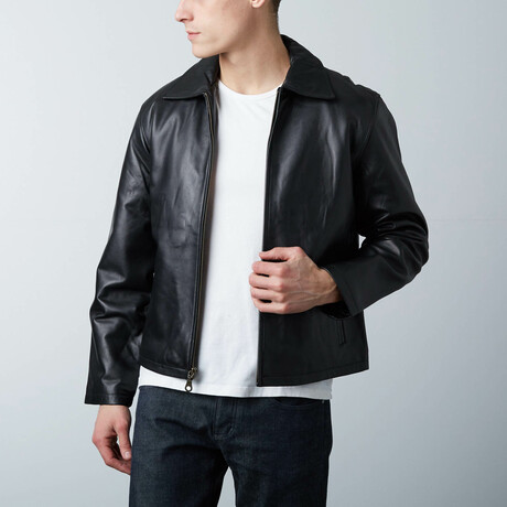 Slim Zip Leather Jacket // Black (S)