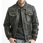 Distressed Leather Bomber // Brown (S)