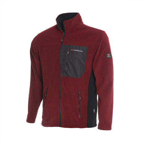 Two Colored Micro Fleece Full Zip Jacket // Claret Red (S)