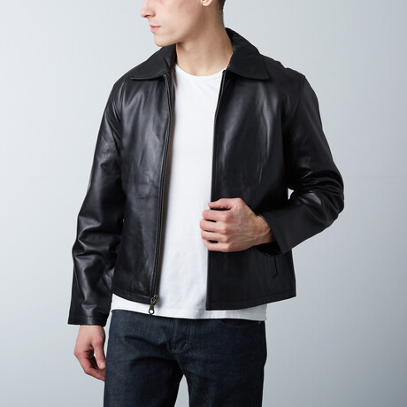 Slim Zip Leather Jacket // Black (4XL)