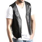 Leather Zip Vest // Black (4XL)