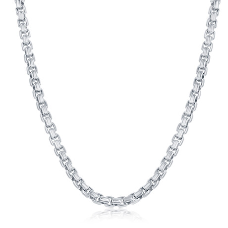 Genuine Rhodium + Solid Sterling Silver Round Box Link Heavy-Duty Chain Necklace // 3mm (18")