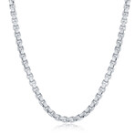Genuine Rhodium + Solid Sterling Silver Round Box Link Heavy-Duty Chain Necklace // 3mm (18")