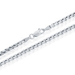 Genuine Rhodium + Solid Sterling Silver Round Box Link Heavy-Duty Chain Necklace // 3mm (18")