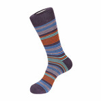 Needle Stripe-Boot Sock // Purple + Blue + Orange