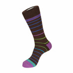 Candy Stripe-Boot Sock // Brown + Purple