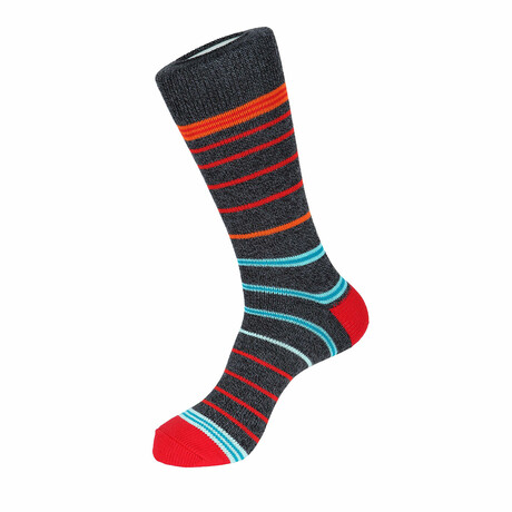 Candy Stripe-Boot Sock // Black + Red + Orange