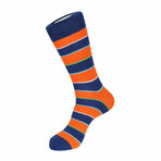 Rugby Stripe-Boot Sock // Orange + Blue