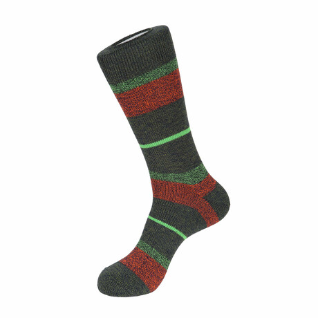 Trail Stripe Boot Sock // Dark Green + Multicolor
