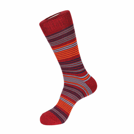 Needle Stripe-Boot Sock // Red + Blue + Orange