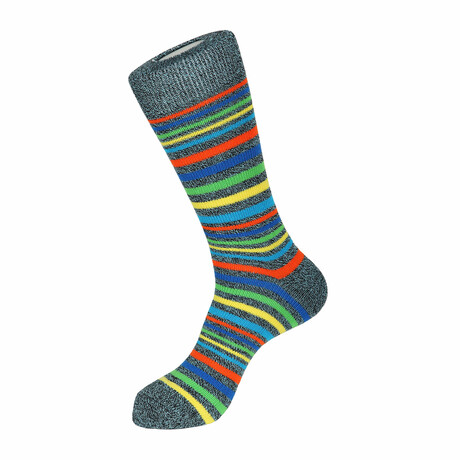 Thick + Thin Stripe-Boot Sock // Black + Teal + Green + Orange