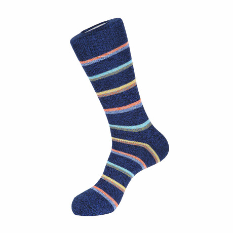 Two By Two Stripe-Boot Sock // Blue + Orange + Teal