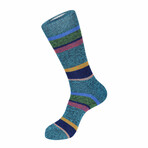 Two Tone Stripe-Boot Sock // Green + Blue + Orange