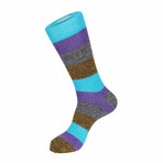 Wide Stripe Boot Sock // Purple + Blue + Black