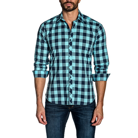 Cory Button-Up Shirt // Navy + Teal (S)