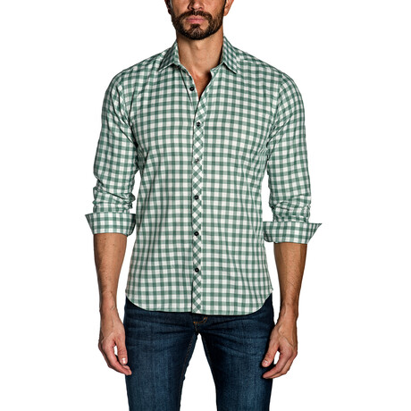 Michael Button-Up Shirt // Green + White (S)
