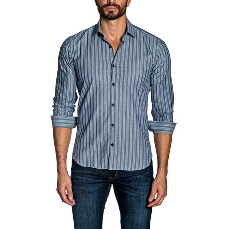 Otis Button-Up Shirt // Navy + Gray (S)