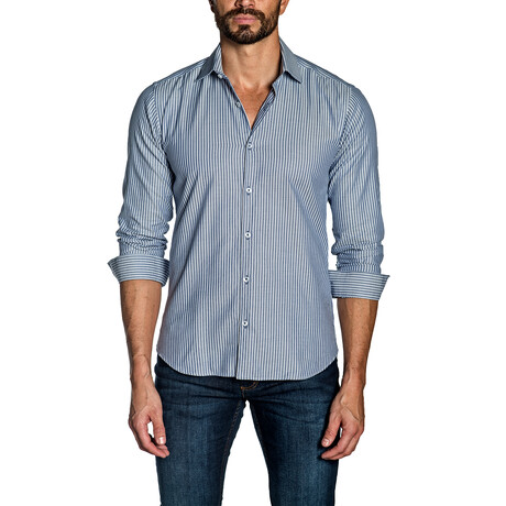 Joseph Button-Up Shirt // White + Navy (S)