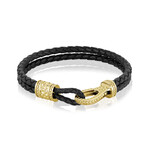 Black Leather Bracelet + Gold Steel Clasp // 7.8mm (7.5")