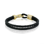 Black Leather Bracelet + Gold Steel Clasp // 7.8mm (7.5")