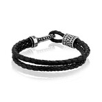 Black Leather Bracelet + Stainless Steel Clasp (8")