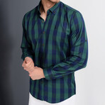 Trevin Button Up Shirt // Green + Dark Blue (Large)