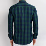Trevin Button Up Shirt // Green + Dark Blue (Large)