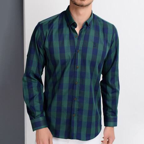 Trevin Button Up Shirt // Green + Dark Blue (Large)