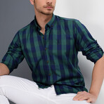 Trevin Button Up Shirt // Green + Dark Blue (Large)