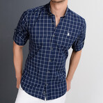 Kamden Button Up Shirt // Dark Blue + White (Medium)