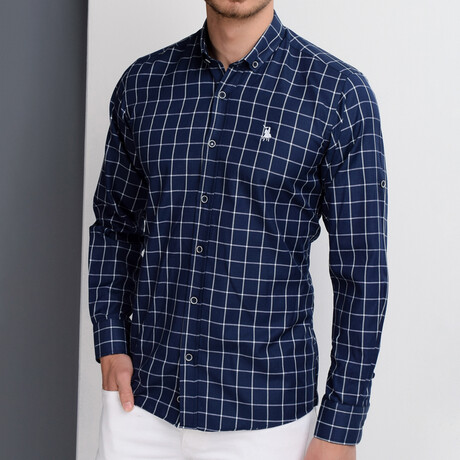 Kamden Button Up Shirt // Dark Blue + White (Medium)
