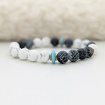 Weathered Agate + Howlite + Turquoise Bead Bracelet // Black + White + Blue (X-Small (Fits Wrist Sizes 6"-6.5"))