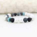 Weathered Agate + Howlite + Turquoise Bead Bracelet // Black + White + Blue (X-Small (Fits Wrist Sizes 6"-6.5"))