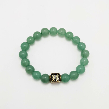 Aventurine Bead Bracelet // Light Green + Gold (X-Small (Fits Wrist Sizes 6"-6.5"))